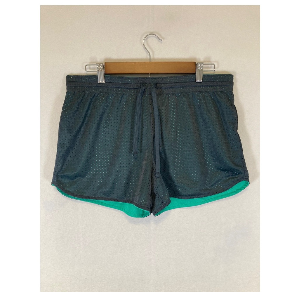 Sporty Danskin Now Women Large Grey Green Mesh Double Layer Athletic Shortsβ
